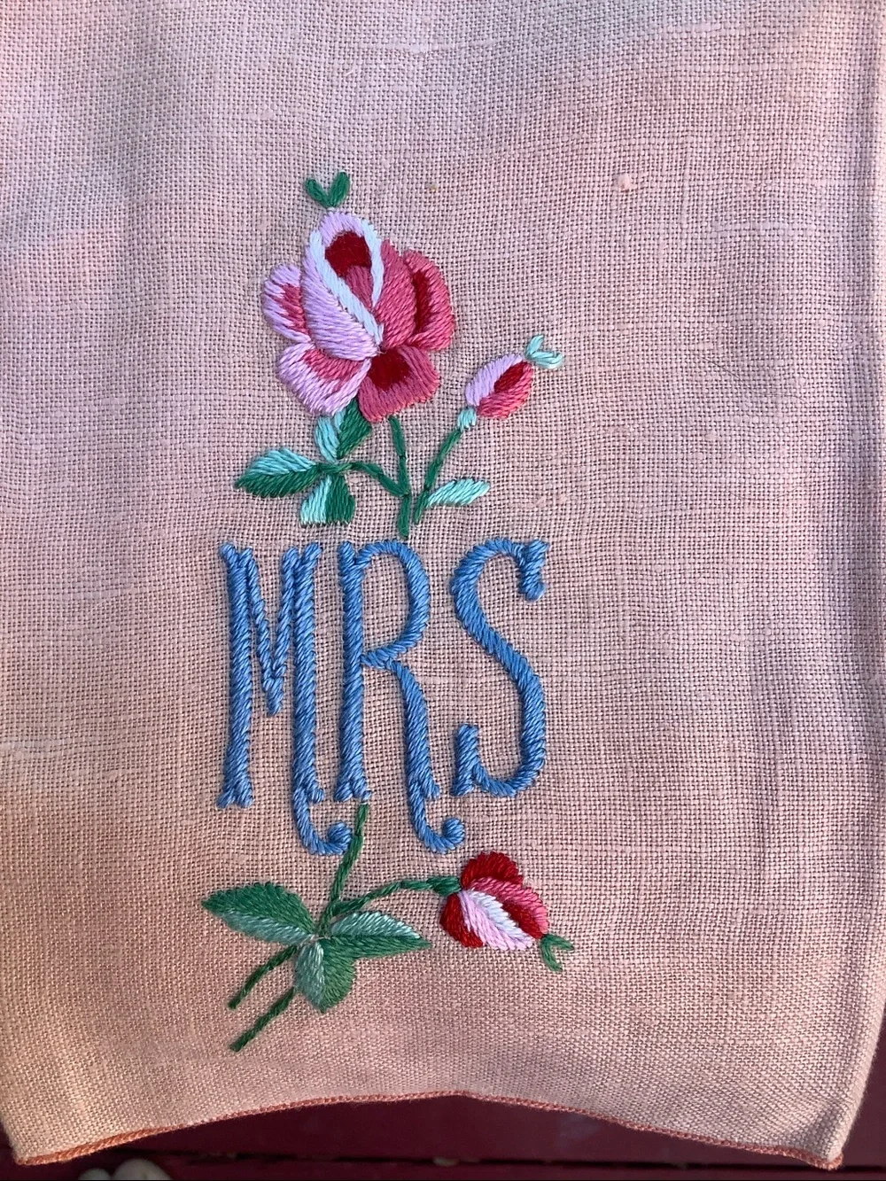 Vintage Pair of Mr & Mrs Linen Embroidered Hand Towels